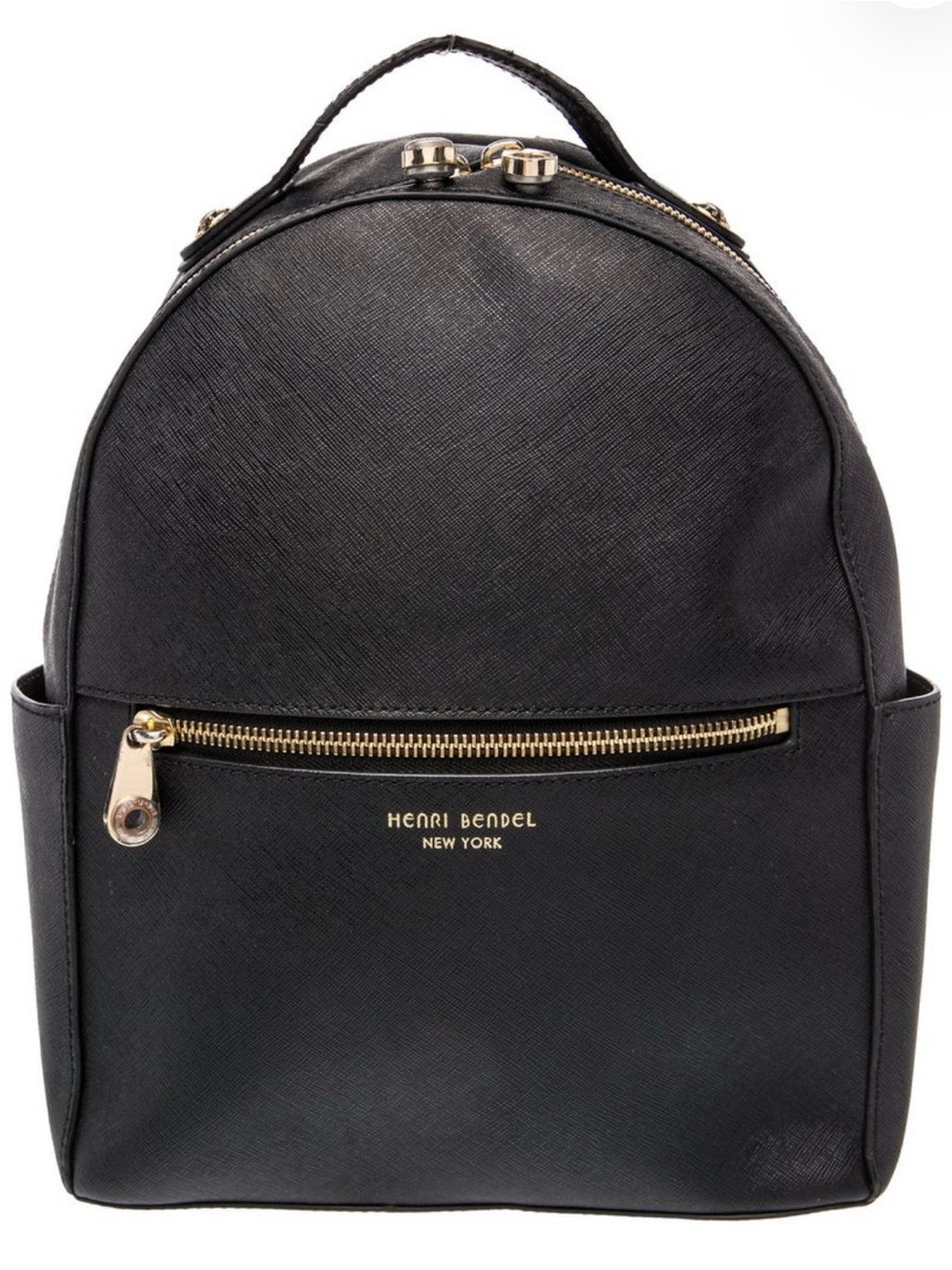 henri bendel Black Leather Mini Backpack with Gold Zip
